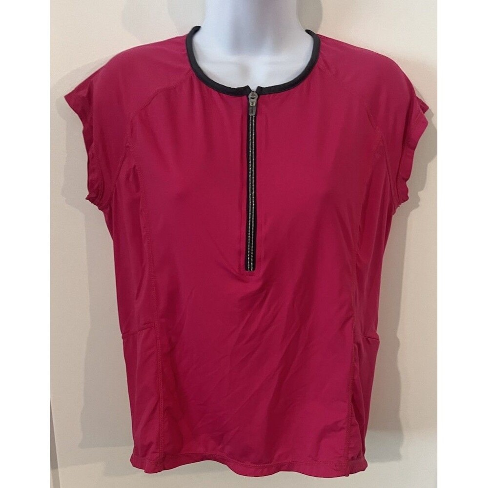 Free Country Athletic Top Half Zip Fuchsia Pink Gray Trim Golf Gym Women Size L
